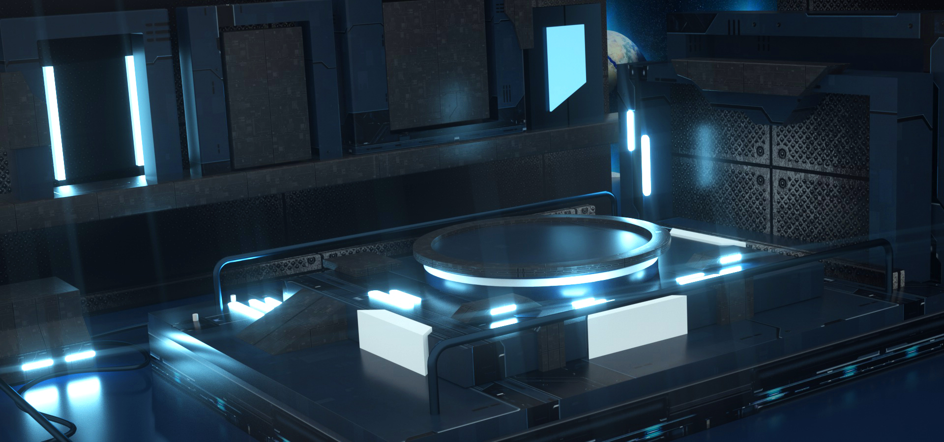 魔行网分享：C4D金属空间底座模块化场景模型（Octane工程）