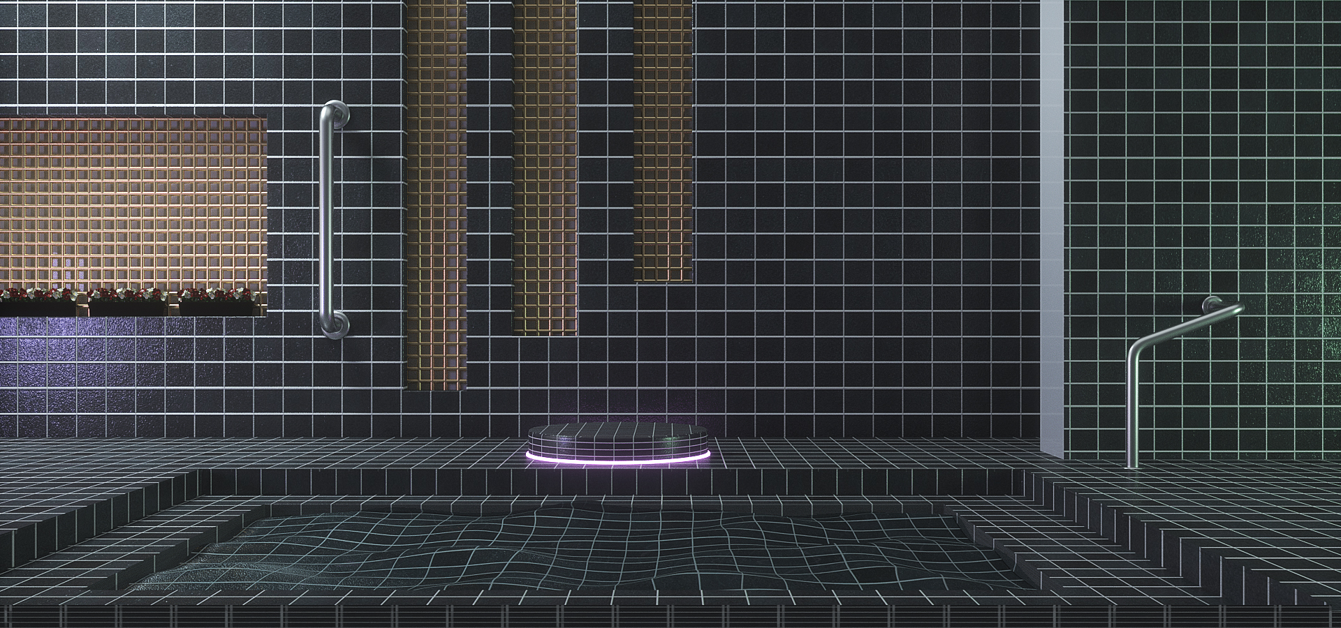 C4D科幻炫酷金属游泳池场景模型工程文件