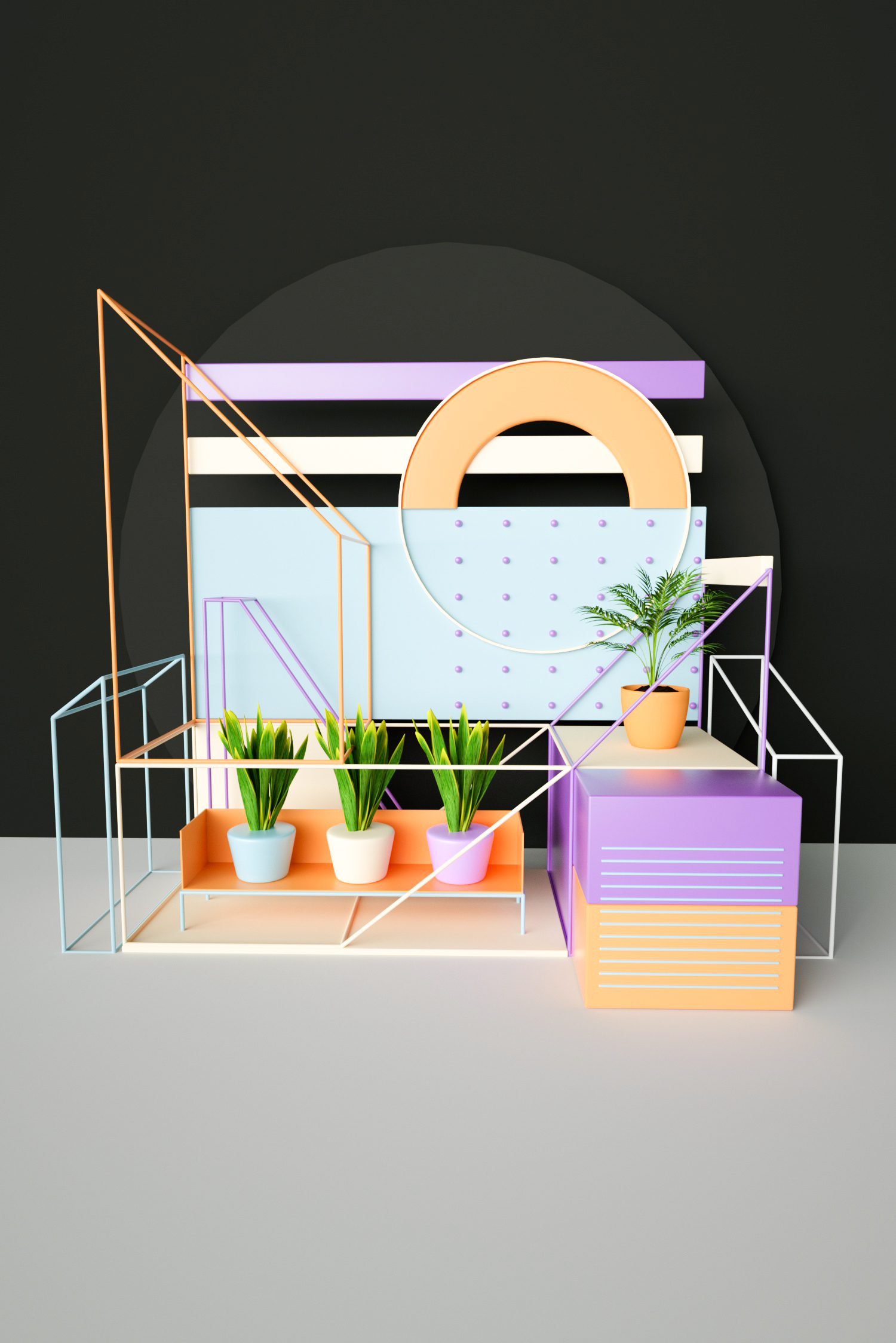 C4D电商卡通盆栽场景模型（Octane工程）- 天猫淘宝橱窗展示素材