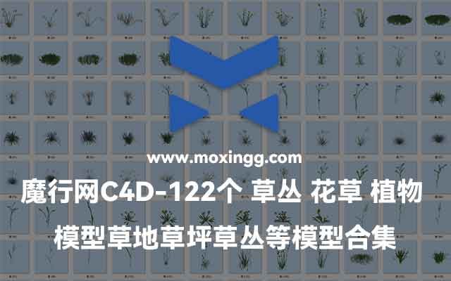 魔行网精选：122个C4D草丛、花草、树木及草地模型合集资源
