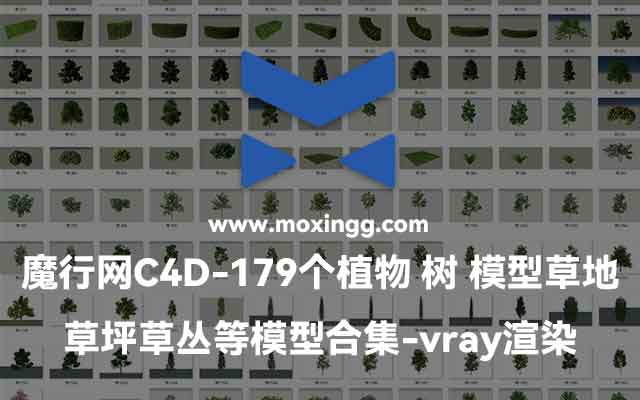 魔行网分享179个C4D植物树木草地模型合集（Vray渲染）