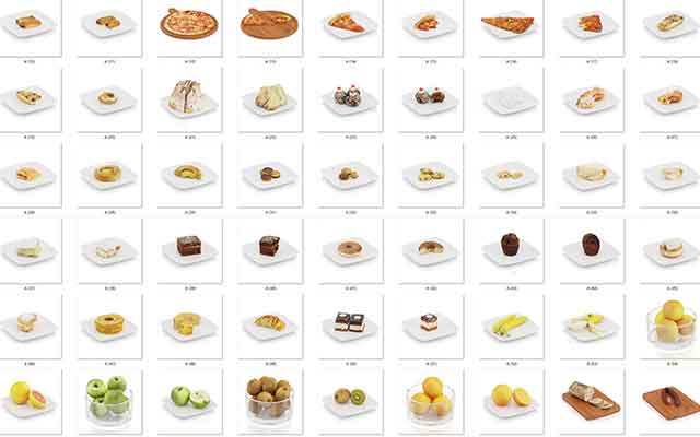 魔行网精选：81个C4D食物水果蛋糕面包披萨厨房模型合集