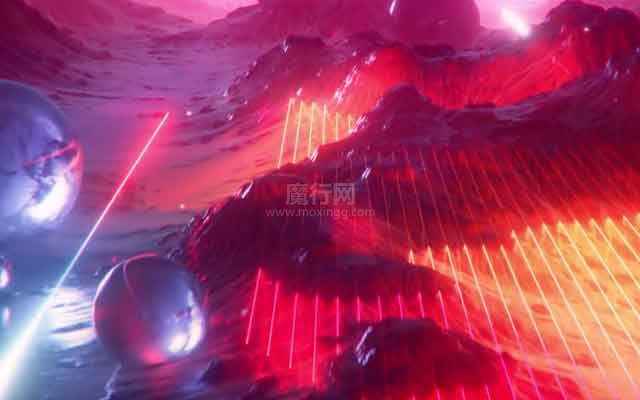 C4D资源：科幻星球山脉与赛博光束冲击循环动画工程分享