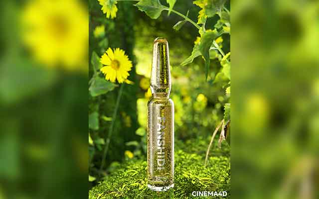 免费Octane植物精华液产品场景工程：玻璃安瓿瓶与花卉自然元素