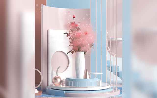 魔行网OC工程：极简风格花束与产品台场景文件下载