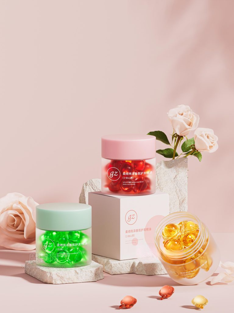 C4D Octane精油产品渲染工程预览图,展示白玫瑰花束与石板背景
