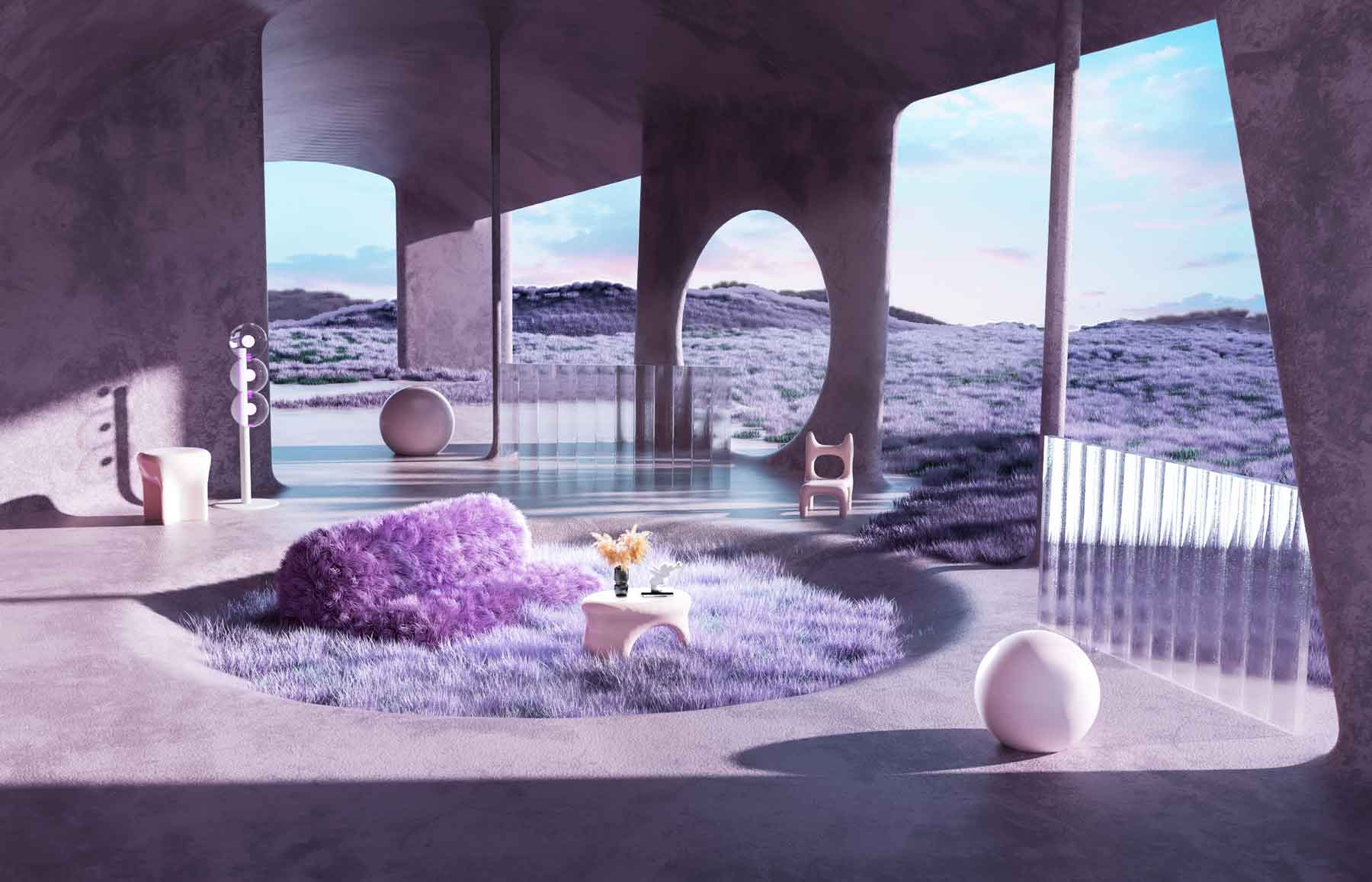 魔行网分享：Octane紫色概念建筑室内场景C4D工程文件
