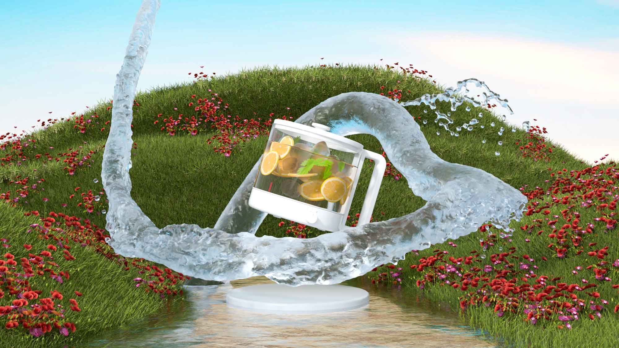 魔行网OC工程分享：养生壶水流场景与流体模拟素材