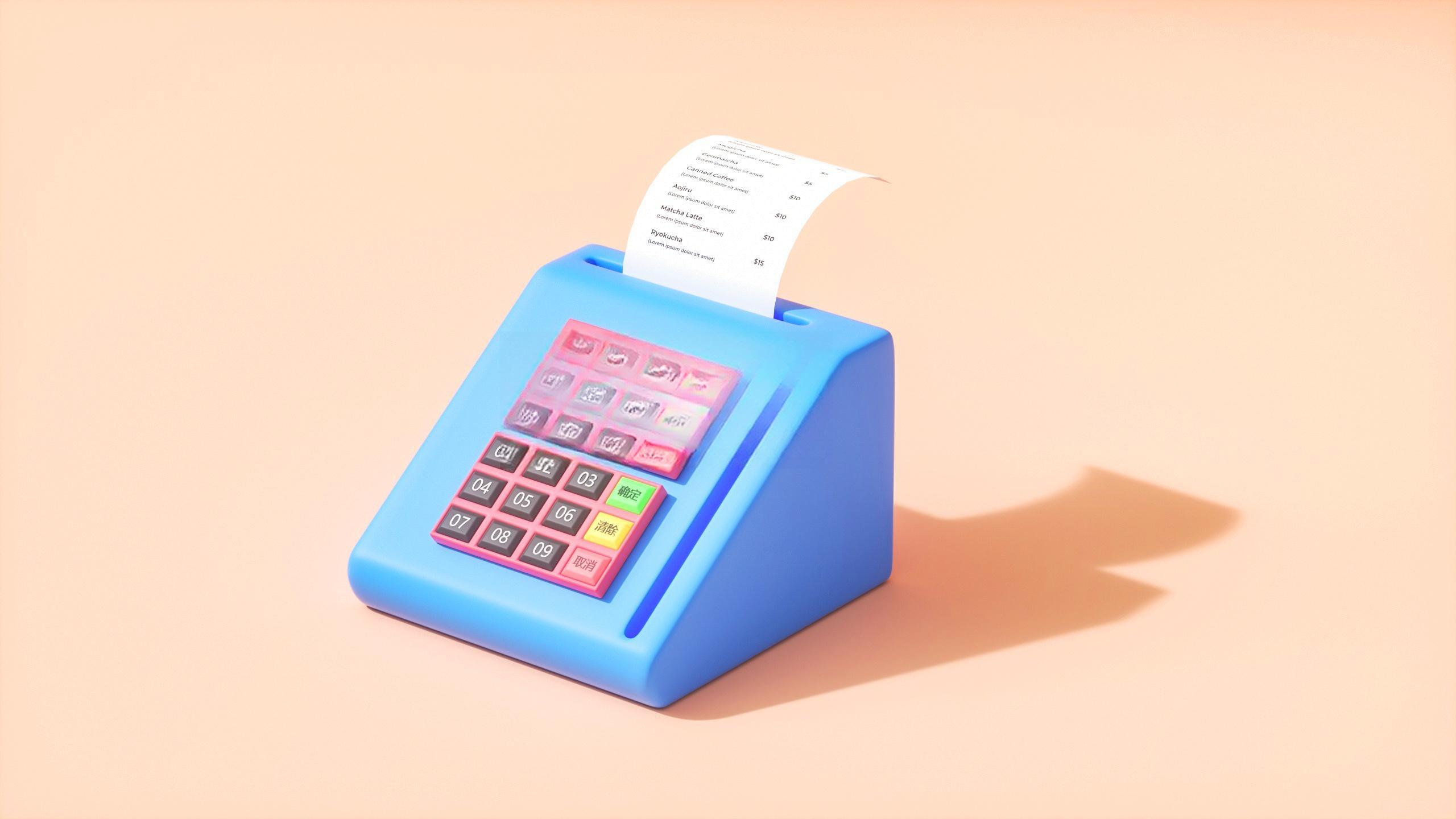 免费C4D Octane卡通POS机工程：极简计算器与打印机模型资源