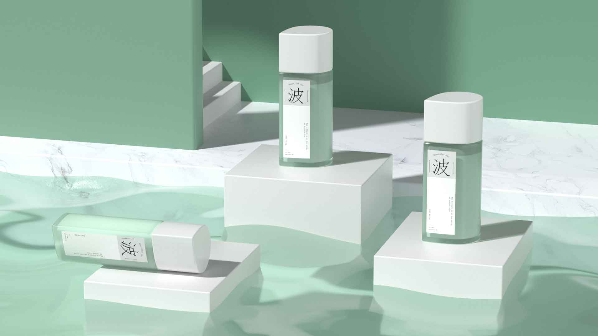 分享一款极简风Octane化妆品场景工程：含3个精致小瓶子模型
