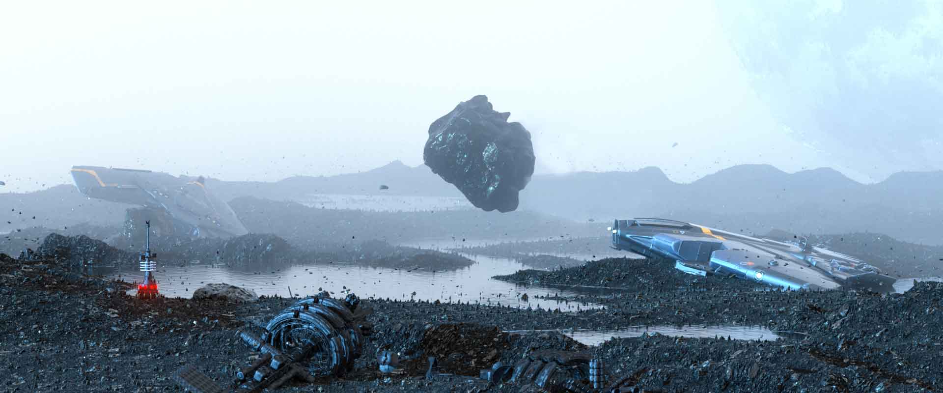 C4D+OC未来宇宙飞船概念场景源文件：抽象室外工程解析