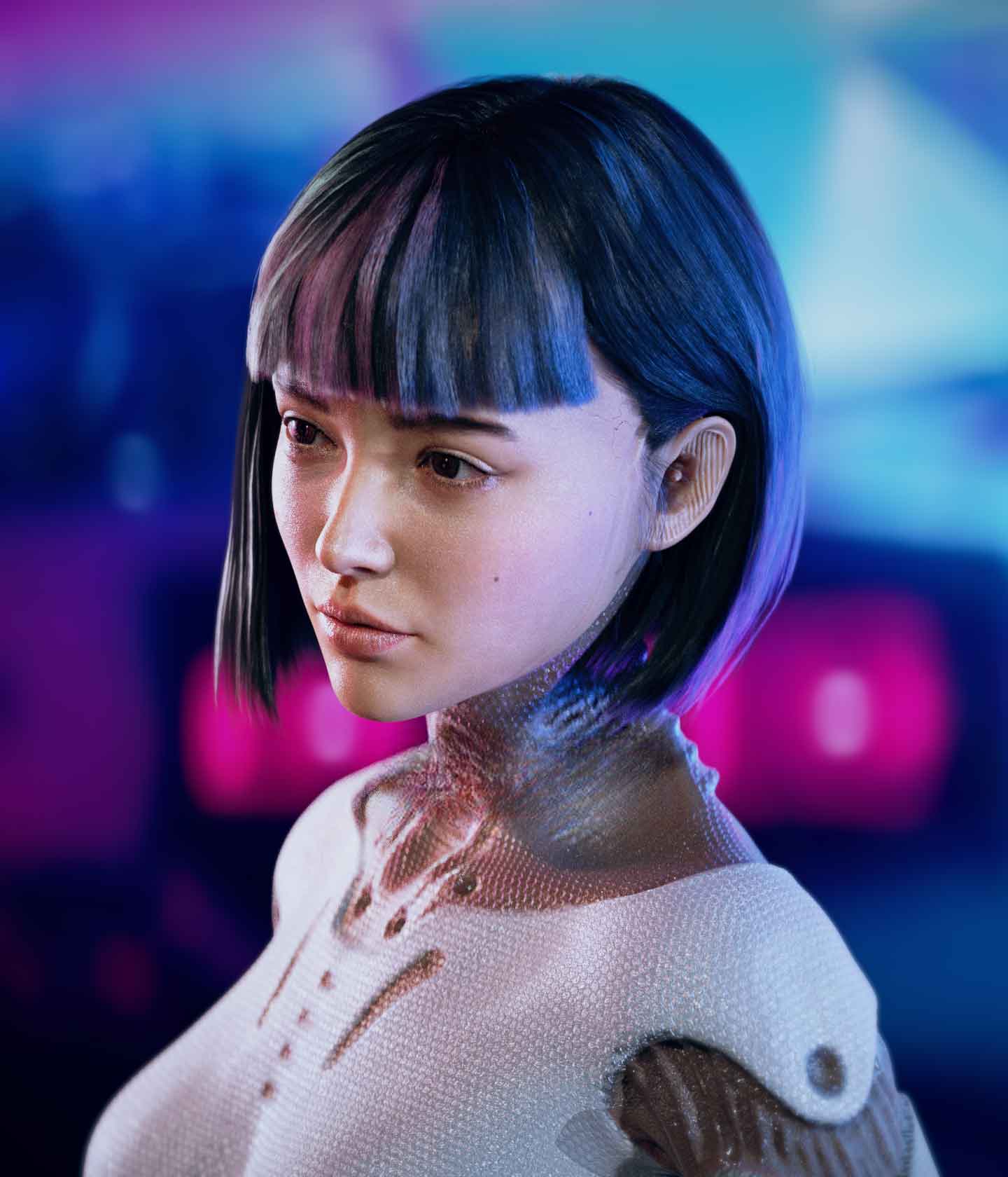 魔行网OC工程：科技风数字人少女C4D模型下载
