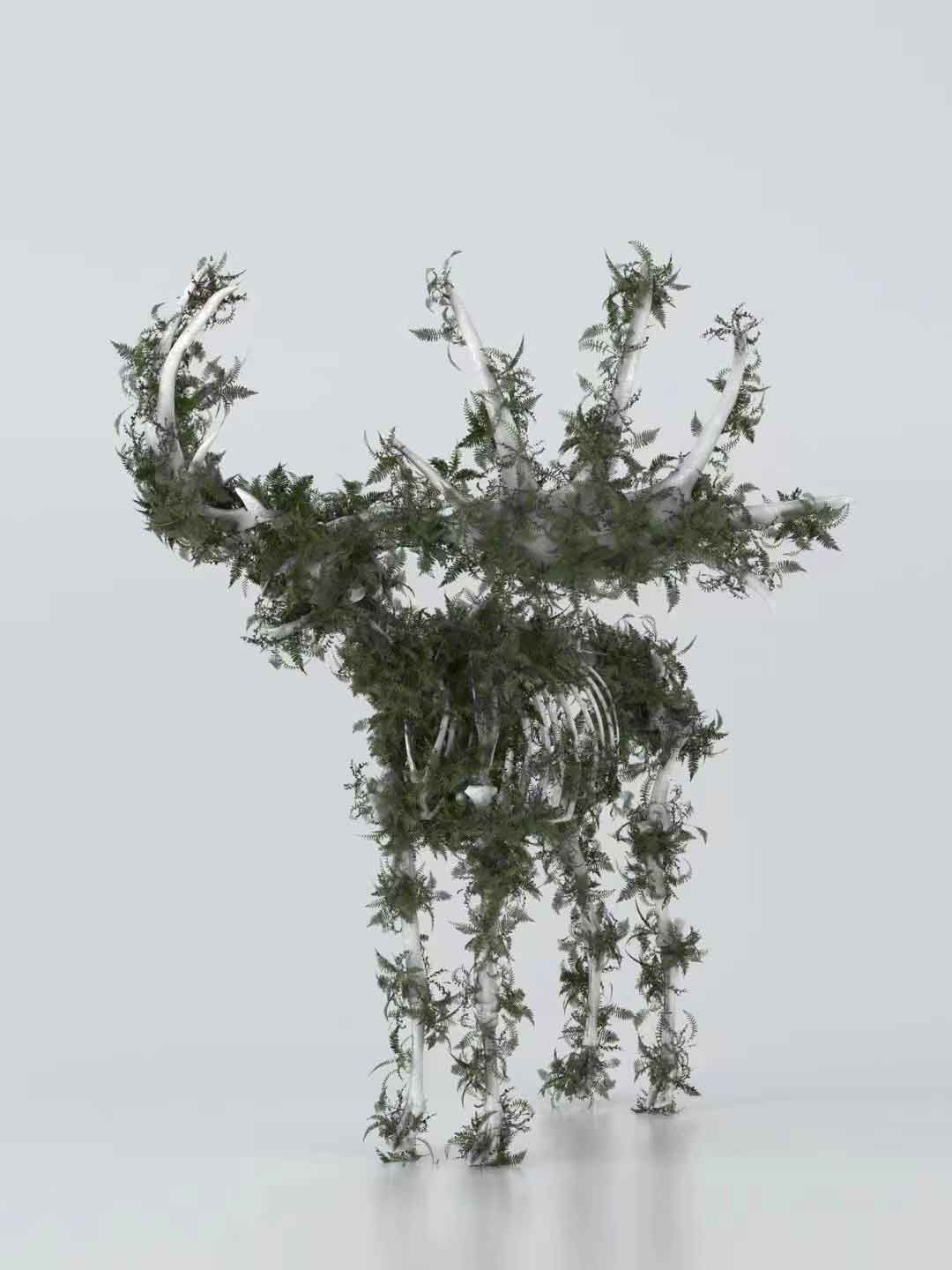 魔行网分享：Octane引擎下麋鹿骨架与植物生长的极简风C4D工程文件