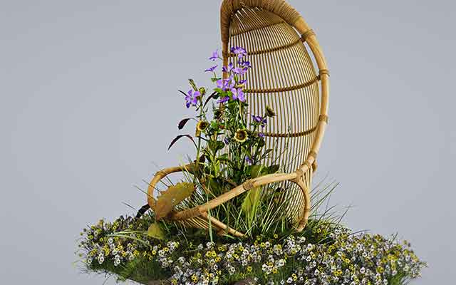 C4D+Arnold渲染：长满花草的抽象艺术吊椅场景工程文件