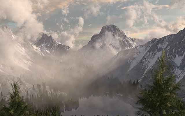 魔行网分享：写实风格Octane大山场景工程（含山脉/森林/雪山模型）