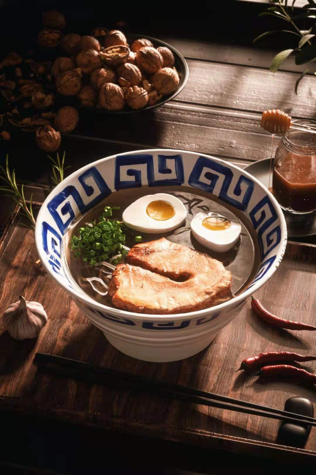 免费Octane中式面条工程文件：含棉套、核桃、蜂蜜、辣椒等食材模型下载