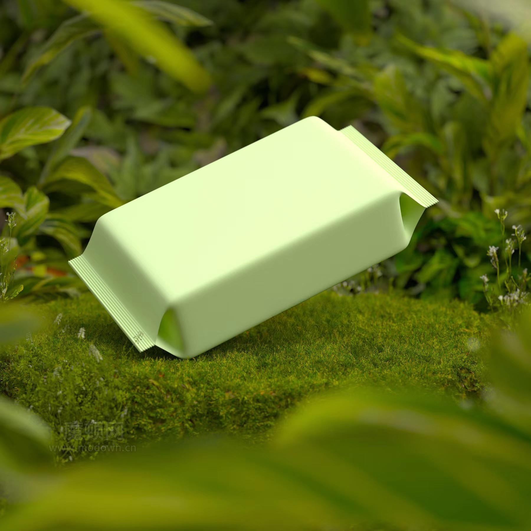 魔行网分享：湿纸巾产品包装绿色植物场景Octane渲染工程