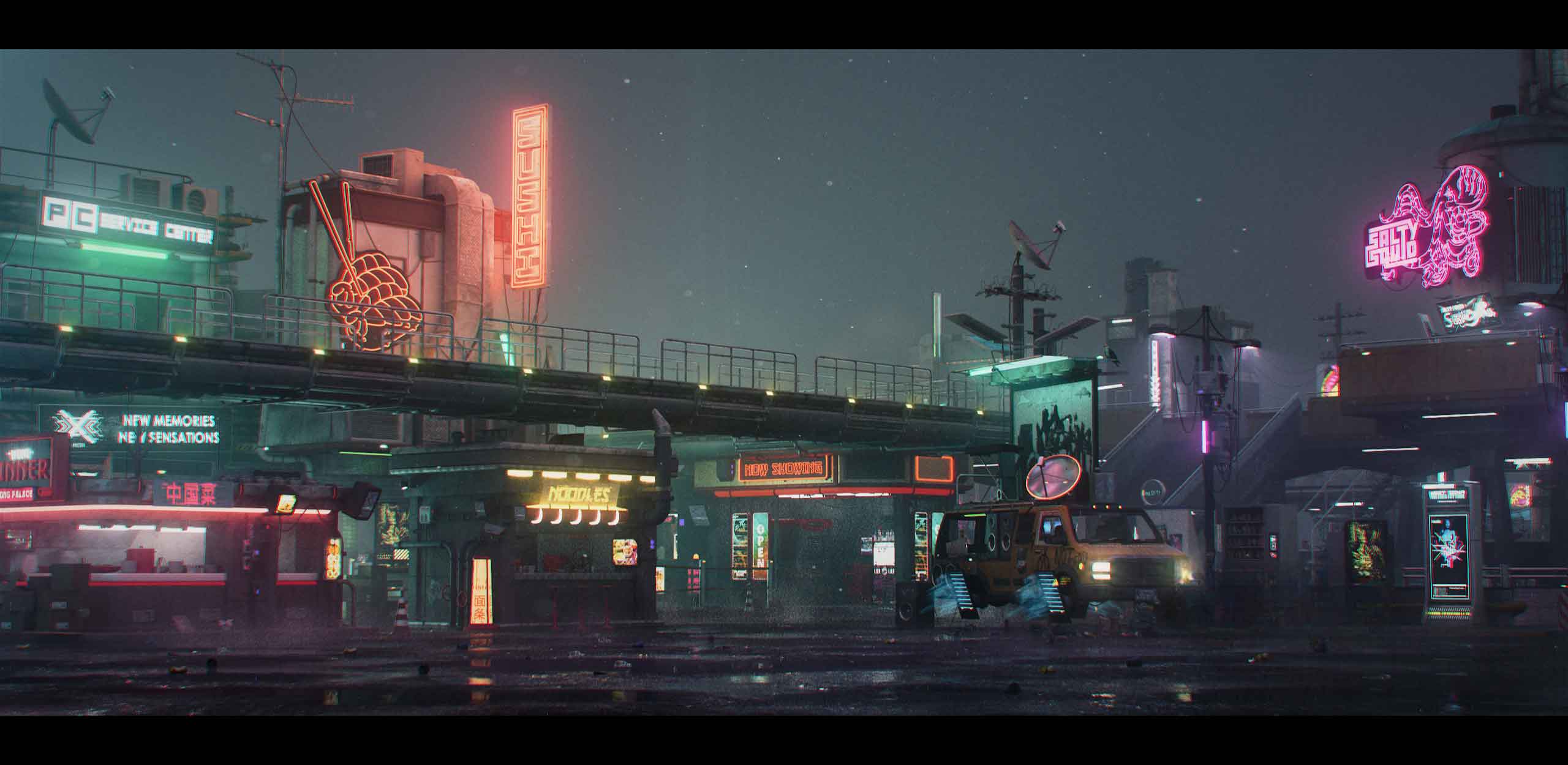 赛博朋克风格C4D+Redshift场景工程文件分享