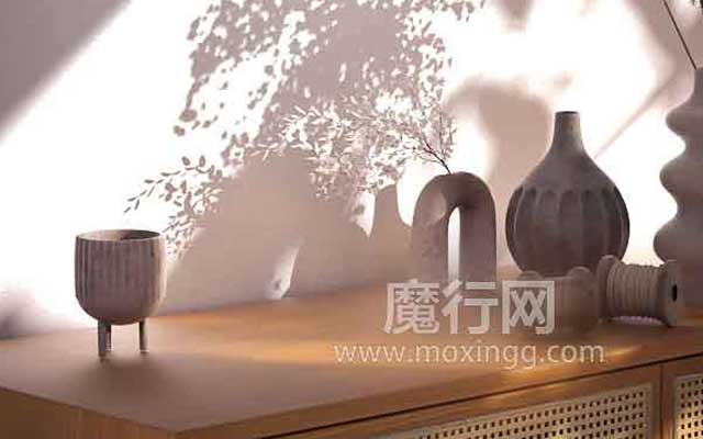 魔行网OC工程：电商简约产品海报背景搭建场景，含镂空边柜模型
