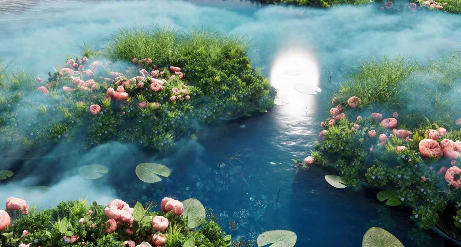 Octane渲染器月下池塘湖景场景工程文件分享