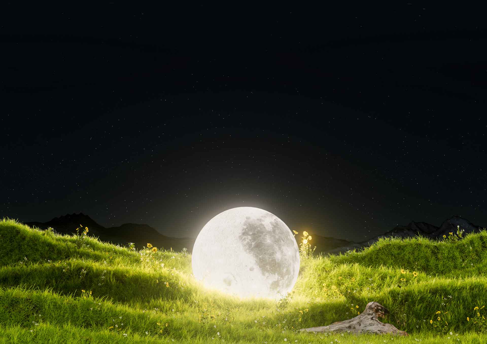 魔行网Redshift工程：月光草地与发光月球概念场景素材