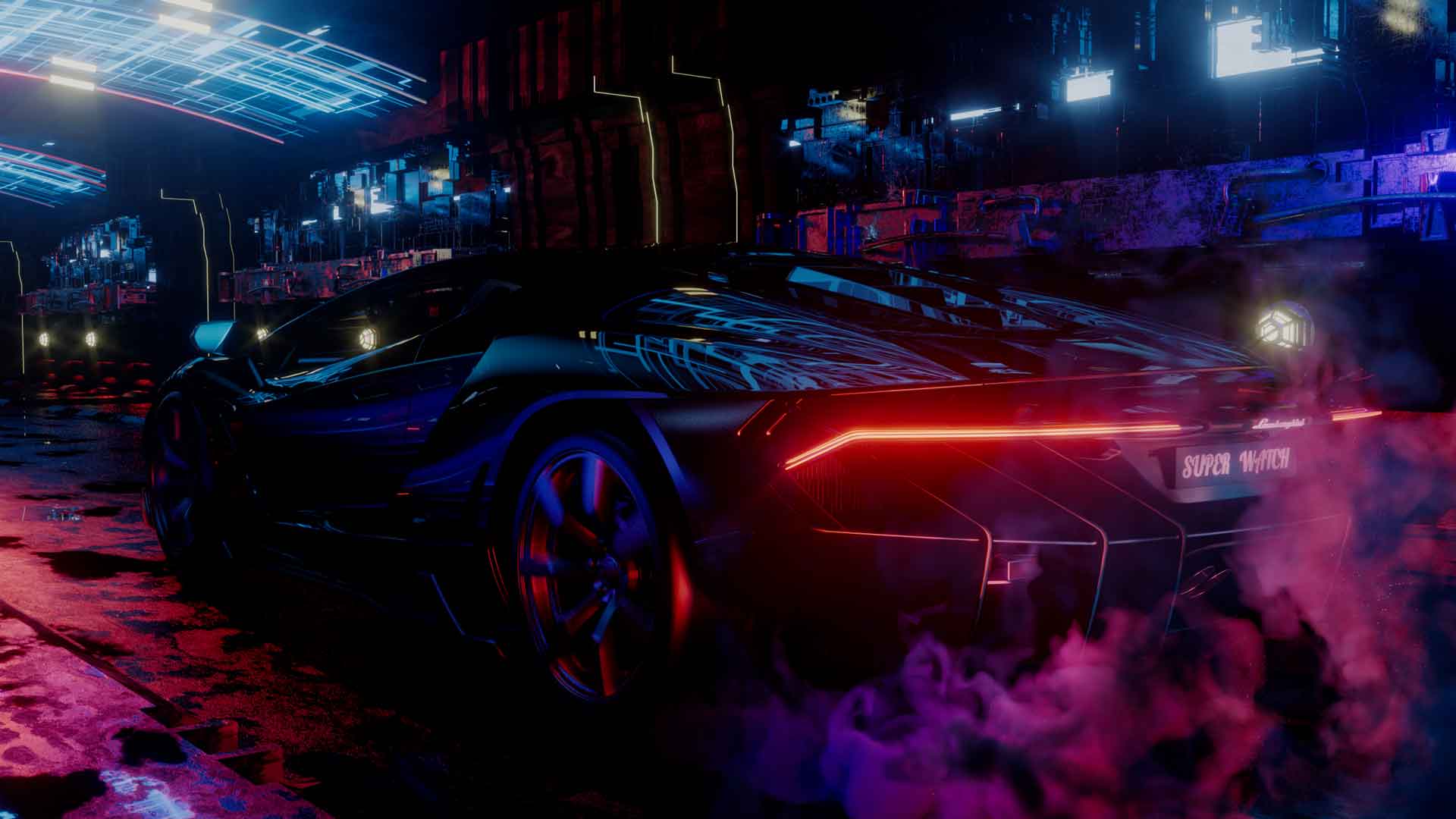 科技风兰博基尼跑车C4D+Redshift场景工程下载